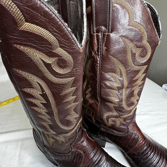 JUSTIN Brown Lizard Skin Leather Cowboy Boots Mens Size 10.5 D Style 8308 - Picture 9 of 16